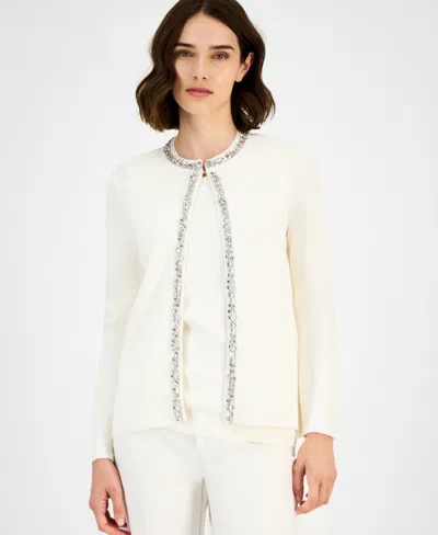 ANNE KLEIN WOMEN'S RHINESTONE-TRIM CARDIGAN