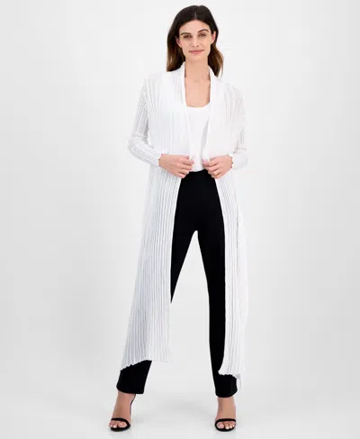 Anne Klein Women's Ribbed Open-front Draped Cardigan In Bright White