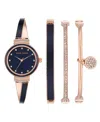 Anne Klein Women's Rose Gold-tone Alloy Bangle With Navy Enamel And Crystal Accents Fashion Watch 33.5mm Set 4 In Rose Gold-tone,navy