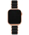 Anne Klein Women's Rose Gold-tone Alloy Metal And Black Silicone Bracelet Designed For Apple Watch 42mm (series In Black