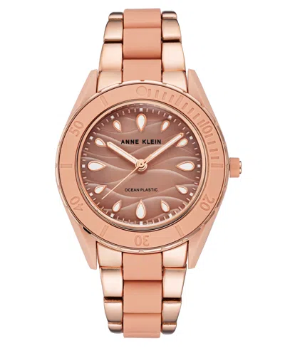 Anne Klein Women's Rose Gold-tone And Light Pink Solar Ocean Work Plastic Bracelet Watch, 38.5mm In Two-tone