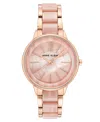 Anne Klein Women's Rose Gold-tone & Pink Marble Acrylic Bracelet Watch 37mm In Rose Goldtone