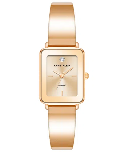 Anne Klein Women's Rose Gold-tone Solid Bangle Watch, 22x27mm