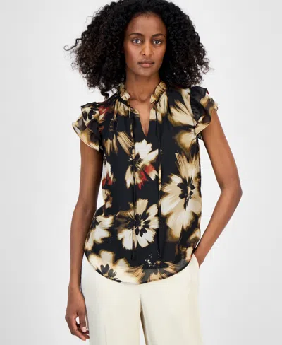 Anne Klein Women's Ruffle-sleeve Tie-neck Blouse