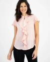 ANNE KLEIN WOMEN'S RUFFLE-TRIM CAP-SLEEVE BLOUSE