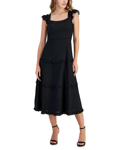 Anne Klein Women's Ruffle-trimmed Tiered Midi Dress In Anne Black