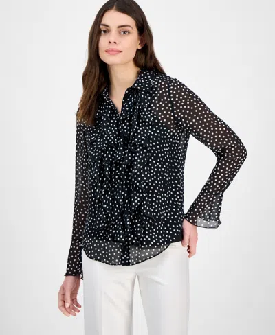 Anne Klein Women's Ruffled Polka Dot Shirt In Anne Black