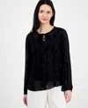 Anne Klein Women's Ruffled Tie-neck Blouson-sleeve Top In Anne Black