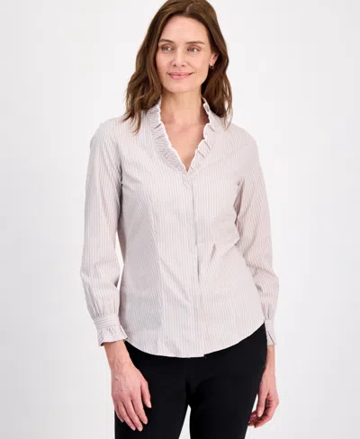 ANNE KLEIN WOMEN'S COTTON RUFFLED-COLLAR BLOUSE