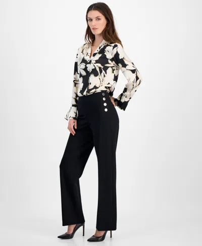 Anne Klein Women's Sailor-pocket Mid-rise Wide-leg Pants In Anne Black