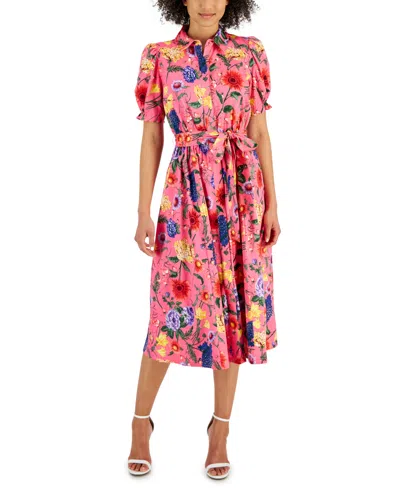 ANNE KLEIN WOMEN'S SATEEN FLORAL-PRINT SHIRTDRESS