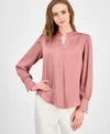 Anne Klein Textured Crepe Long Sleeve Top In Pink