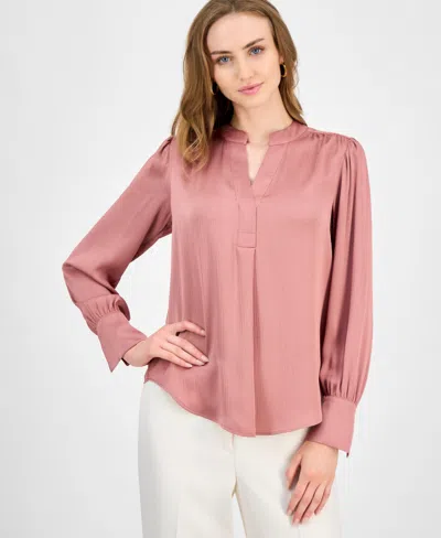 Anne Klein Women's Satin Pleated V-neck Blouse In Yellow