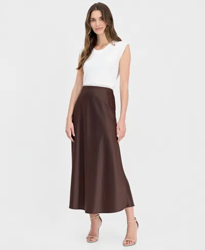 Anne Klein Women's Satin Pull-on Flared Skirt In Brown