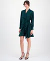 Anne Klein Women's Satin Ruffle-hem Wrap Dress In Green