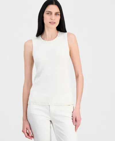 Anne Klein Women's Scallop-trim Sleeveless Top In White