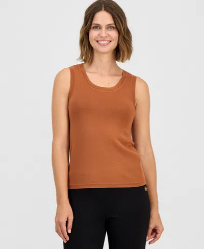 Anne Klein Scoop Neck Tank In Brown