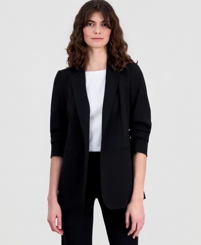 Anne Klein Women's Scrunch-sleeve Open-front Blazer In Black