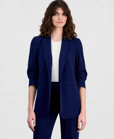 Anne Klein Women's Scrunch-sleeve Open-front Blazer In Blue