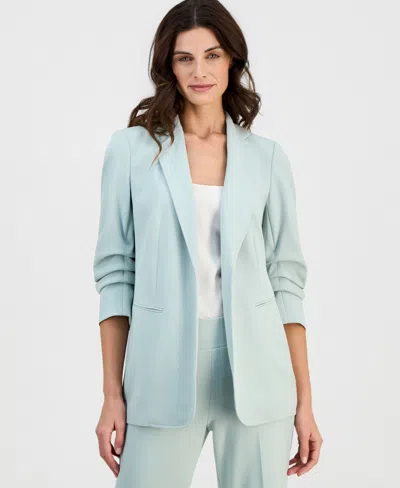 Anne Klein Women's Scrunch-sleeve Open-front Blazer In Blue