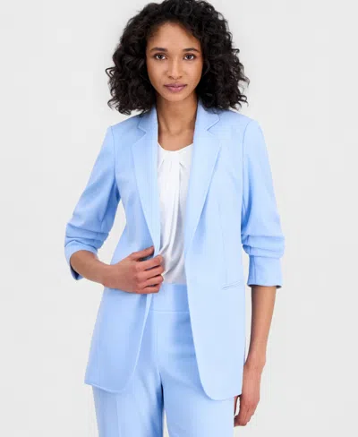 Anne Klein Women's Scrunch-sleeve Open-front Blazer In Blue