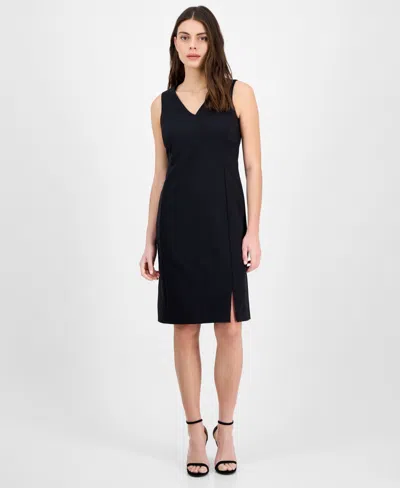 Anne Klein Faux Wrap Sleeveless Jersey Midi Dress In Anne Black