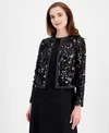 Anne Klein Womens Sequined Polyester Open-front Blazer In Anne Black