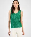 Shop Anne Klein Women's Sequin Double-scoop Sleeveless Tank