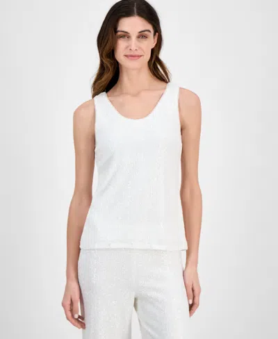 Anne Klein Women's Sequin Double-scoop Sleeveless Tank In White