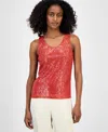 Anne Klein Women's Sequin Double-scoop Sleeveless Tank In Red