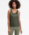 Anne Klein Sequin Double Scoop Neck Mesh Tank