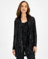 Anne Klein Sequin Draped Open Front Cardigan In Anne Black
