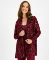 Anne Klein Sequin Draped Open Front Cardigan In Red Ruby