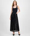 Anne Klein Pull-on Sequin Maxi Skirt In Black