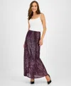 Anne Klein Womens Sequined Polyester A-line Skirt In Deep Plum