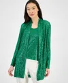 Anne Klein Sequin Draped Open Front Cardigan In Green
