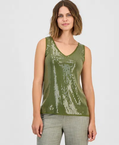 Anne Klein Women's Sequin Tank Top In Green