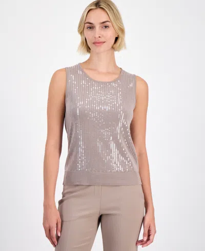 Anne Klein Women's Sequin Tank Top In Gray