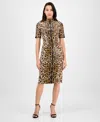 Anne Klein Sequin Mock Neck Sheath Dress In Brown