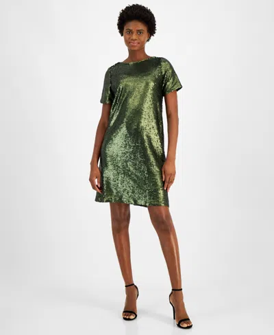 Anne Klein Womens Sequined Polyester Cocktail And Party Dress In Olive Nigh