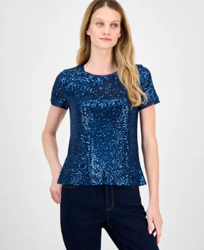Anne Klein Women's Sequined T-shirt In Blue