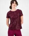 Anne Klein Women's Sequined T-shirt In Burgundy