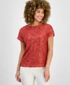 Anne Klein Dolman Sleeve Sequin Top In Red
