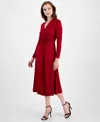 Anne Klein Serenity Long Sleeve Faux Wrap Dress In Titian Red