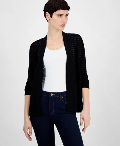 Anne Klein Women's Shadow Stripe Open-front Cardigan In Anne Black