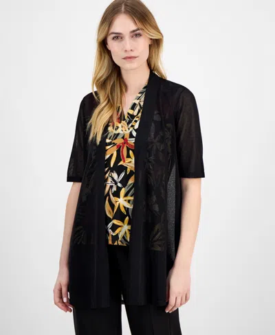 Anne Klein Women's Sheer Open-front Short-sleeve Cardigan