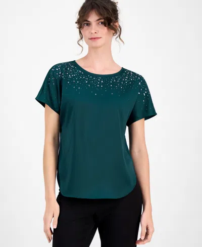 Anne Klein Women's Short-sleeve Beaded Blouse In Green