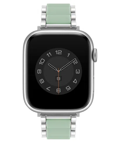 Anne Klein Women's Silver-tone Alloy Metal And Mint Silicone Bracelet Designed For Apple Watch 42mm (series 1-3 In Mint,silver-tone