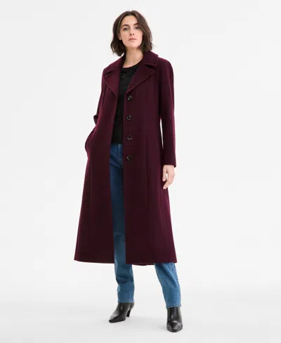 Anne Klein Women's Single-breasted Maxi Coat In Burgundy