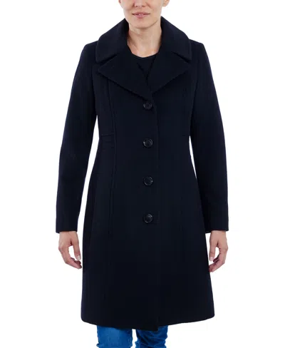 Anne Klein Women's Single-breasted Notched-collar Coat, Created For Macy's In Black